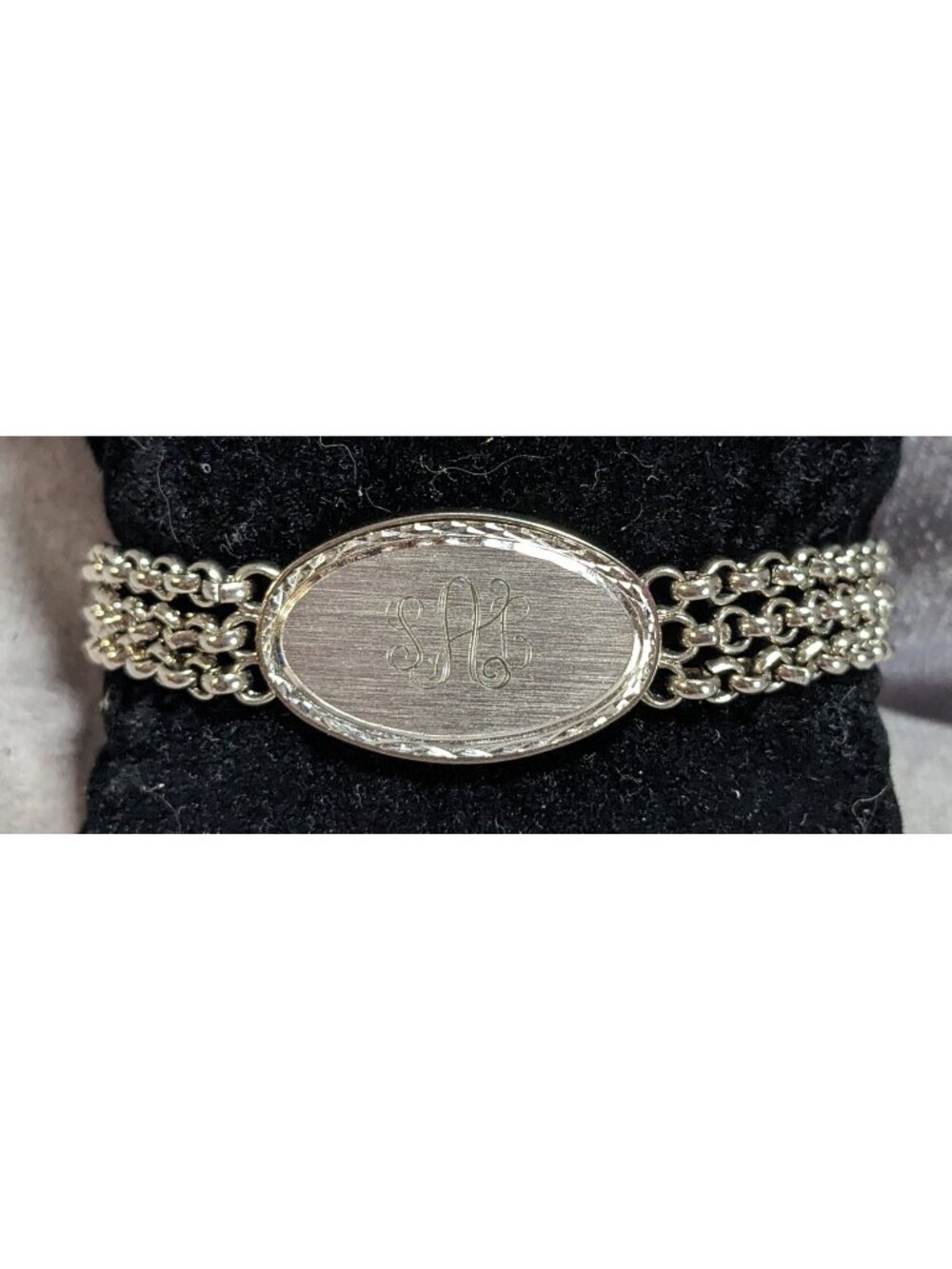 Vintage Classic Speidel USA S.A.C. Monogram ID Chain Bracelet Silver Tone